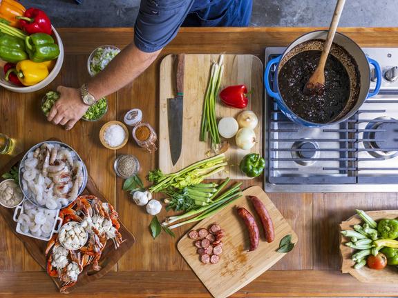 Chef preparing Seafood Gumbo