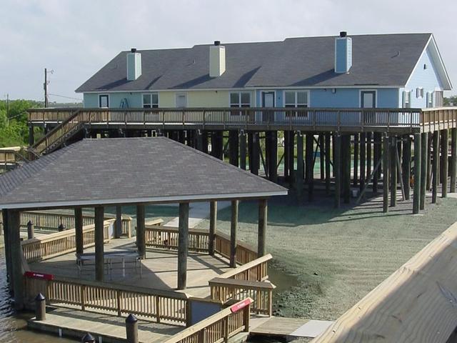 Cabins and the fishing cleaning station at Cypremort Point SP.